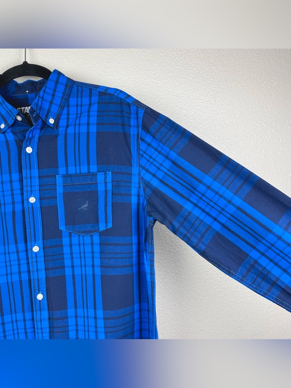 Staple Pigeon Men's Large Blue Plaid Long Sleeve Button Down Collared Shirt - Picture 3 of 16